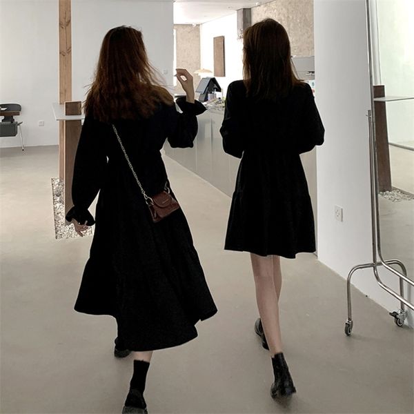 

dress women vintage ruffles a-line elastic waist empire lovely holiday friend girls vestidos casual korean trendy womens dresses, Black;gray