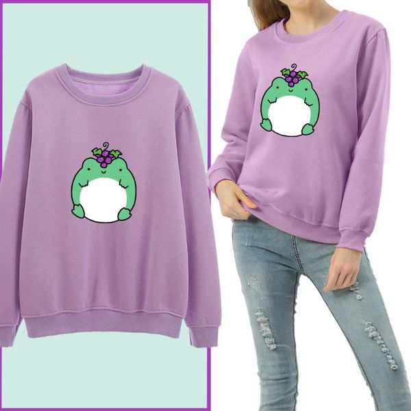 

women's hoodies & sweatshirts cute grape and frog print sweatshirt cotton 90s aesthetic thermal hoodie harajuku for girls purple jacket, Black