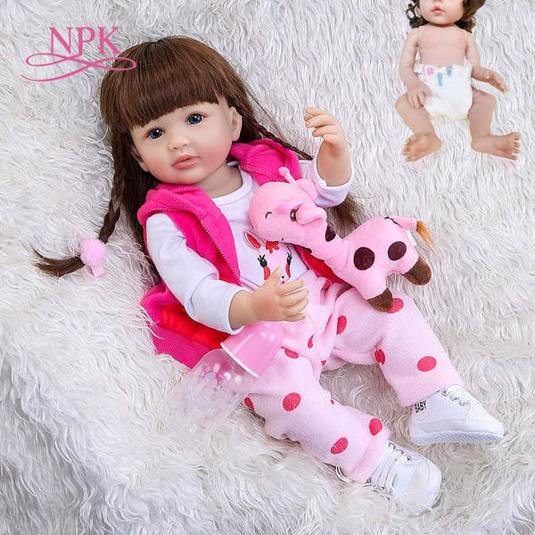 

npk 55cm girl gift full body silicone reborn toddler girl doll lifelike real soft touch bath toy anatomically correct q0910