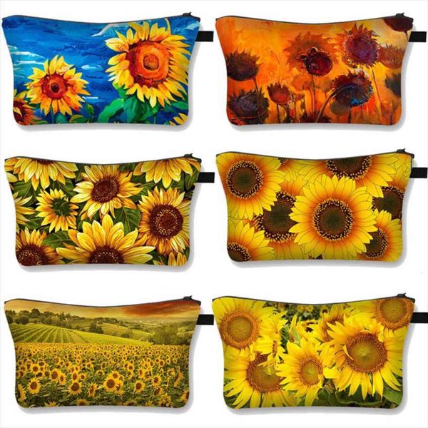

woman mini waterproof makeup fashion cosmetic bag yellow sunflower black girls toiletry travel organizer