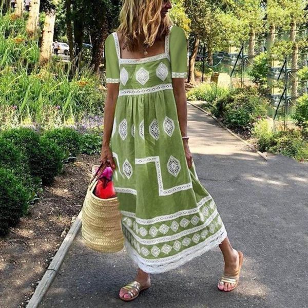 

women square collar dress ladies long dresses short sleeve elegant party clothes for woman big swing maxi dress vestidos #t2q, Black;gray