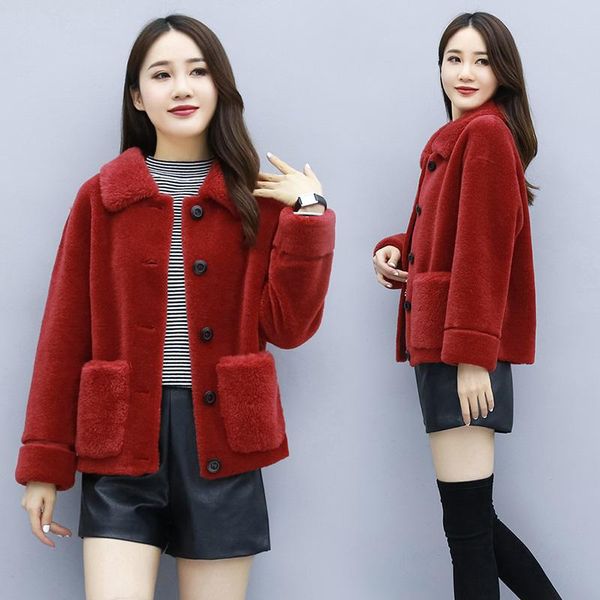 

women's wool & blends cmaz fall 2021 fashion casual short fleece full all-matching graceful fur coat women, Black