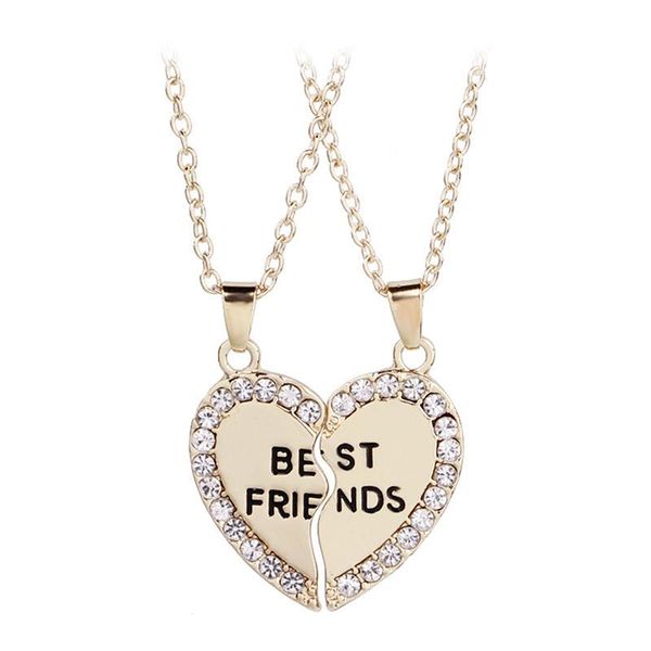 

pendant necklaces fashion heart alloy necklace gold color two-piece crystal friends 2021, Silver