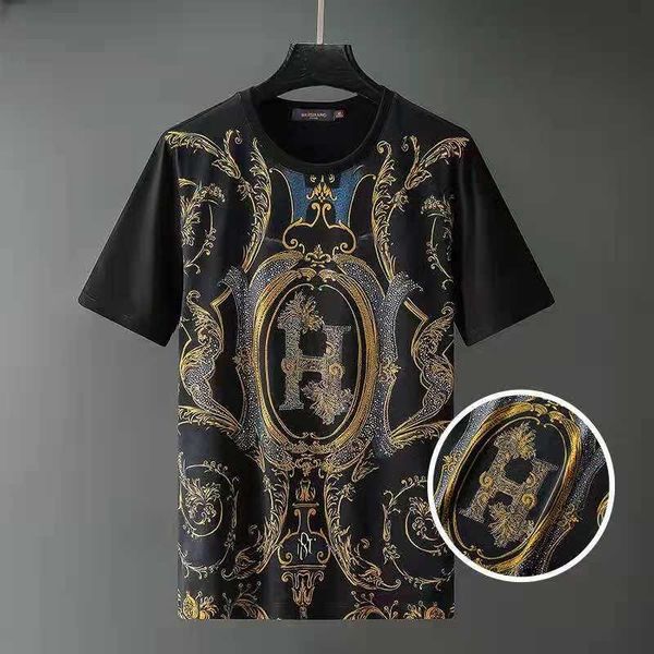 

men's casual shirts clothing 2021 summer european fashion brand full of flowers 3d printing diamond short-sleeved t-shi, White;black
