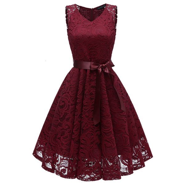 

summer women elegant slim fit hollow out solid bow party formal es female vintage a line tank lace ll277 o1k7, Black