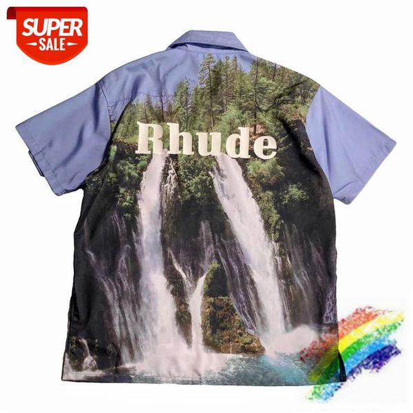 

20ss rhude shirt men women 1:1 streetwearlandscape forest waterfall oil painting tees rhude shirts #lo2m, White;black