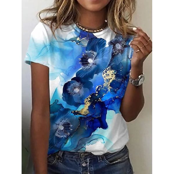 

blue lotus printed women is fashion words 3d printing short slim t-shirt summer casual round neck short short sleeve t-shirt, White