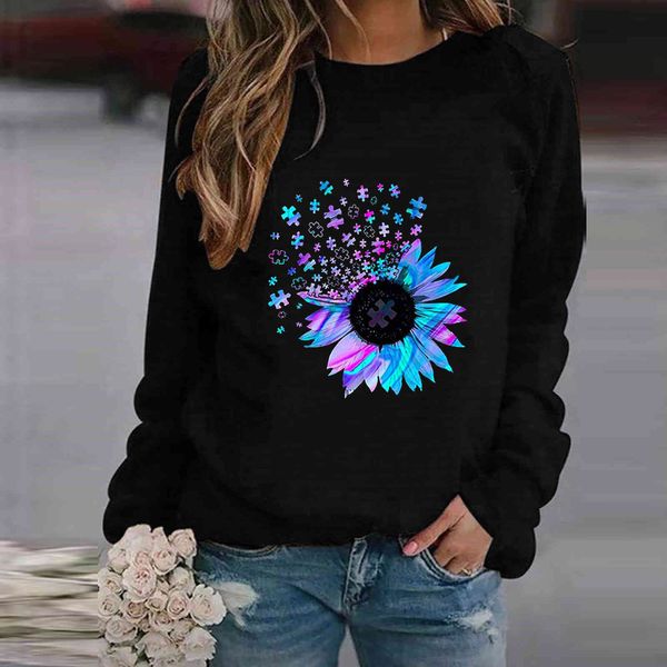 

aw2021 long sleeve printed raglan crew neck women's, Blue;black
