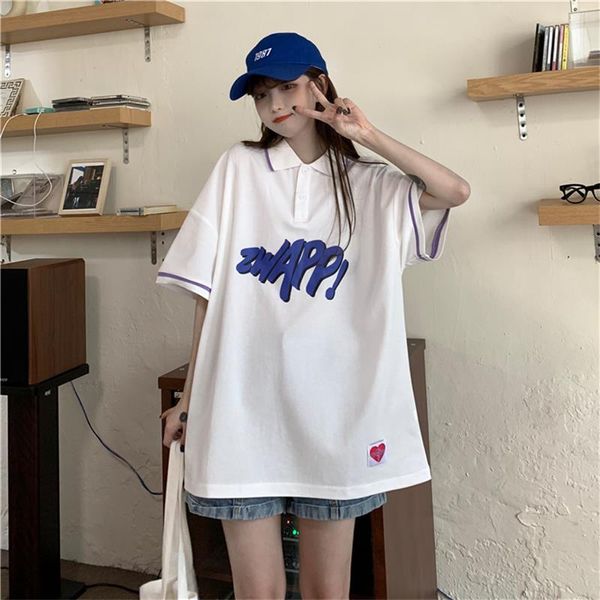

women's t-shirt loose retro love letter print tshirt female korean harajuku t-shirts japanese kawaii ulzzang clothes for women, White