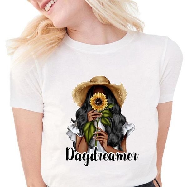 

women's t-shirt daydreamer female women printing girl flower t shirt harajuku plus size soft cotton white graphic tees