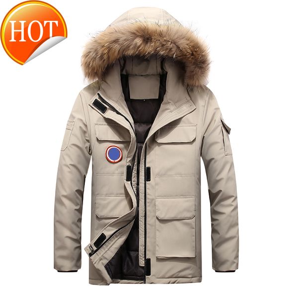 

warm men jas casual winter herfst stand-up kraag down fat cape white duck parka hooded, Black