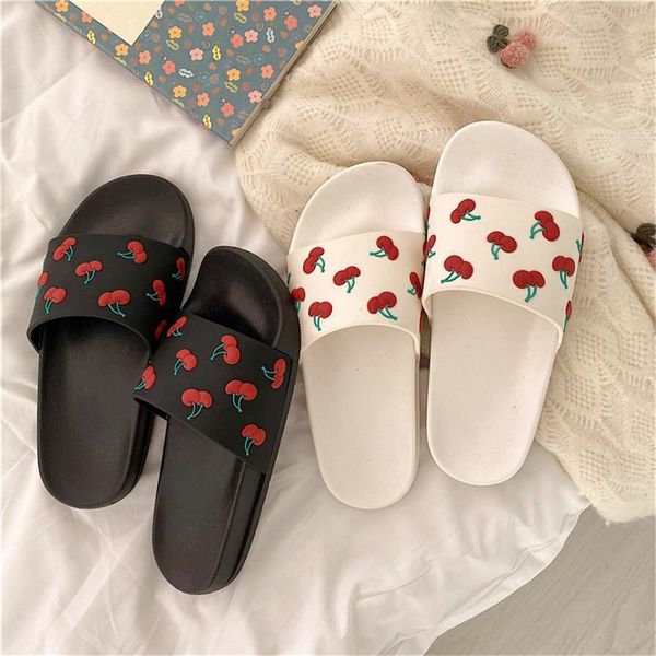 

slippers women summer slides cartoon 3d cherry thick bottom beach girl shoes zapatillas mujer non-slip bathroom sandals, Black