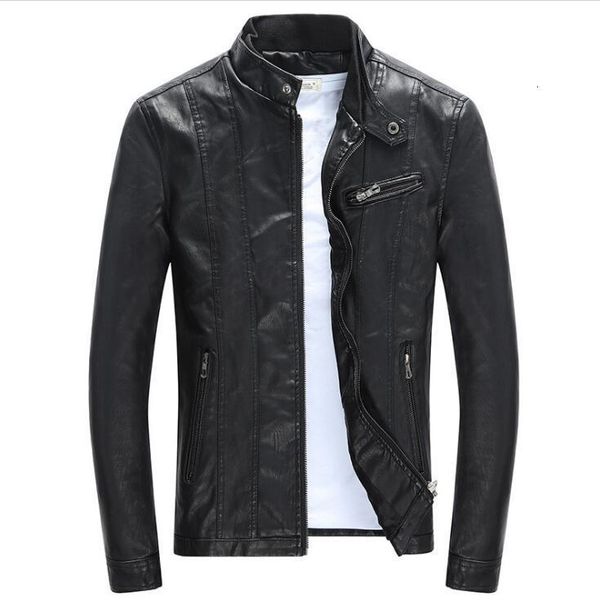 

spring autumn mens pu leather jackets stand collar coats male motorcycle slim outerwear mens brand clothing, Black;brown