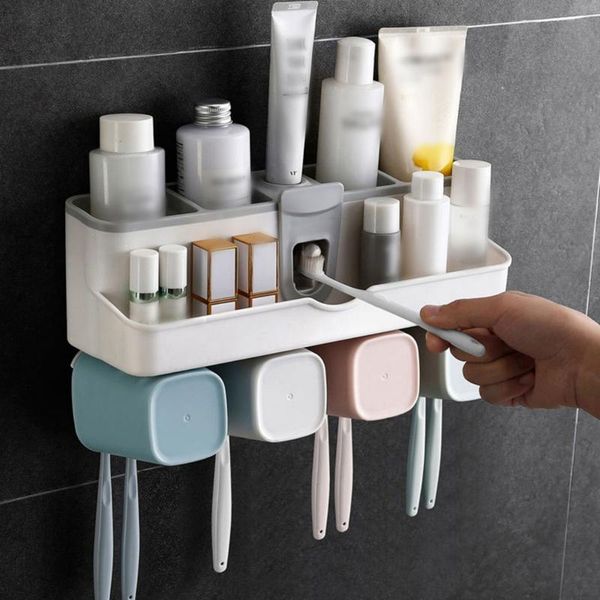 

toothbrush holders toothpaste and holder with cup squeezer dispenser wall mount storage rack for bathroom organizer