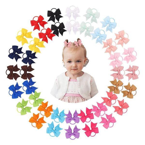 

hair accessories 20pcs/lot grosgrain ribbon bowknots elastic bands for cute girls colorful ropes ties headwear kids, Slivery;white