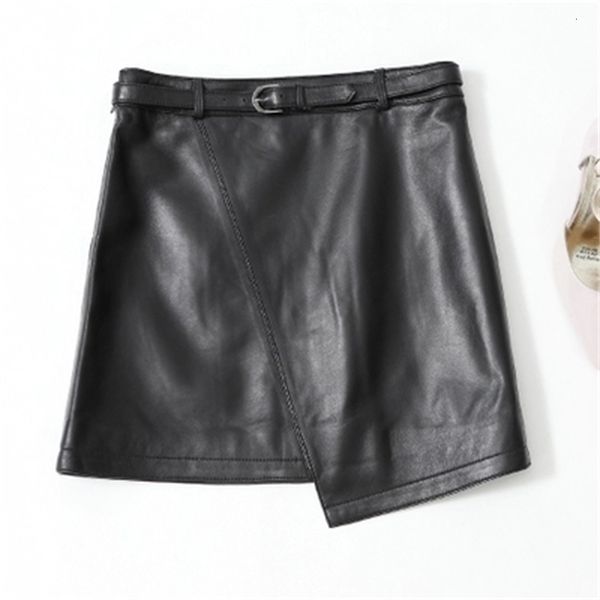 

2021 new lambskin leather j14 high-waisted skirt f6ob, Black
