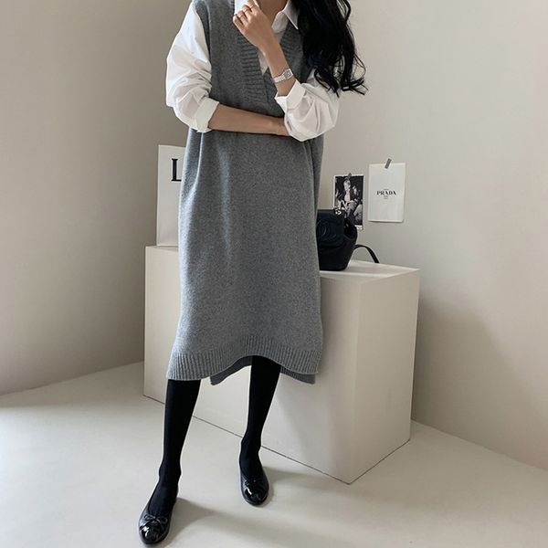 

2021 new sleeveless sweater spring autumn women vest sweaters knitting long vests joker knitted wool oversize girls pullover u816, White;black