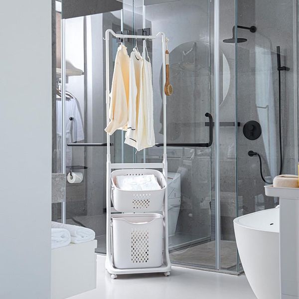 

laundry bags 2 in 1 movable simple clothes hat hanging rack baskets household dirty storage basket bathroom organizer