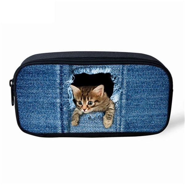 

haoyun kids pencil case jeans cats pattern students stationery box animal image children's school pen bags girls beautician