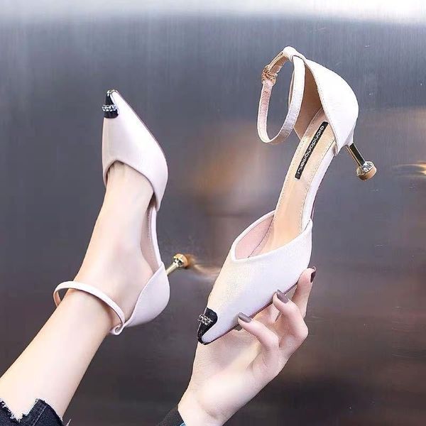 

dress shoes women heels girl's high women's heel button shoe 2021 chaussure femme zapatos mujer, Black