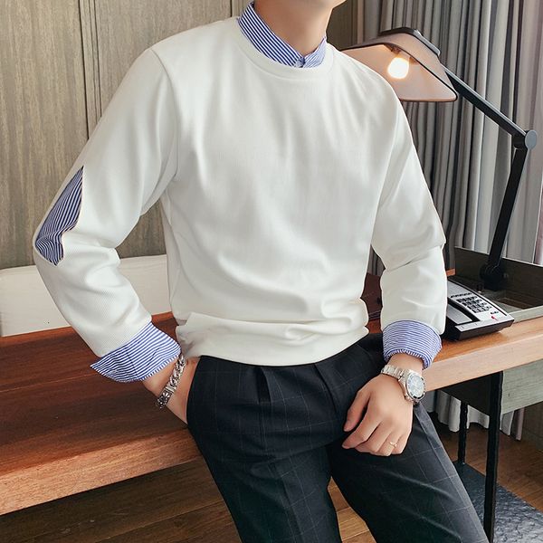 

2021 new british fashion shirt amended fake-2pieces sweater fine casual knitted pullovers 3xl- dacx, White;black
