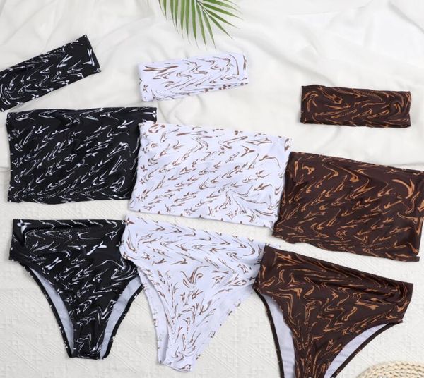 

swimwear women bikini 2021 letter print bikini set two piece seperate swimsuit set, White;black