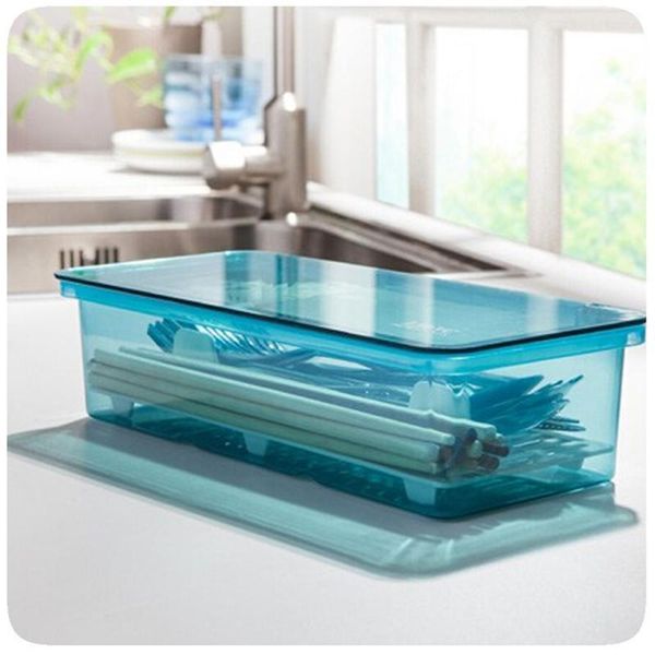 

storage bottles & jars rectangular drain chopsticks box with lid home kitchen tableware simple large capacity plastic case for fork spoon