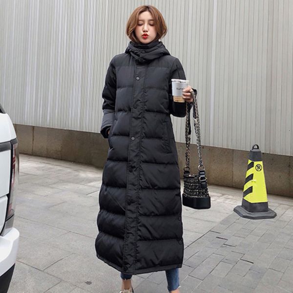

winter women black over knee duck down lady hooded plus size coats femme vintage outwear casual warm long coat parkas, Black;brown