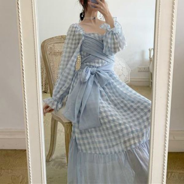 

2021 new elegant designer women french style plaid chiffon sweet long sleeve ruffles party women's clothing autumn zw4q, Black;gray