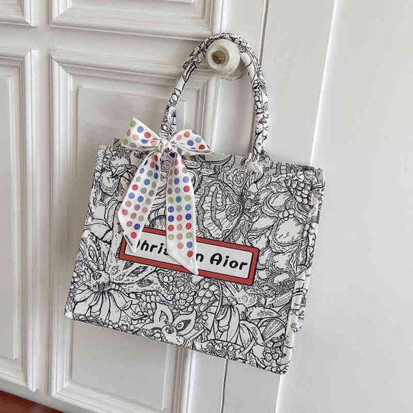 

81% off shop clearance fashion canvas large capacity single shoulder printed hand women's bow scarf tote
