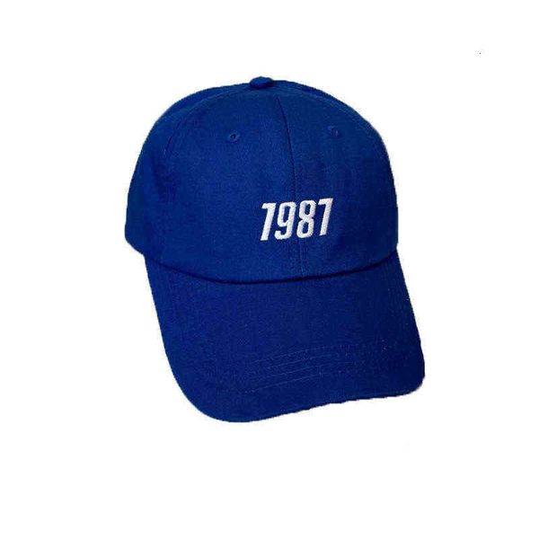 

ins hat women autumn winter korean fashion soft baseball cap 1987 embroidered men's leisure curved brim hat, Blue;gray