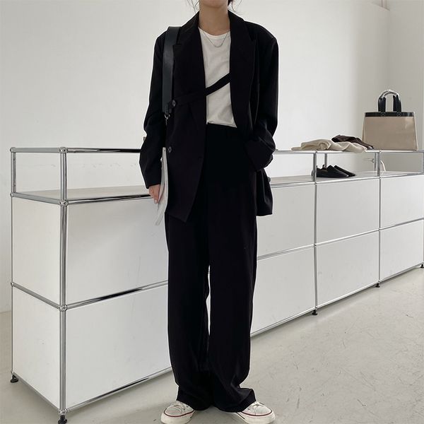 

2021 new fashion women blazer pants suit ol elegant business casual loose solid formal wear long sleeve 2 piece sets slb5, White;black