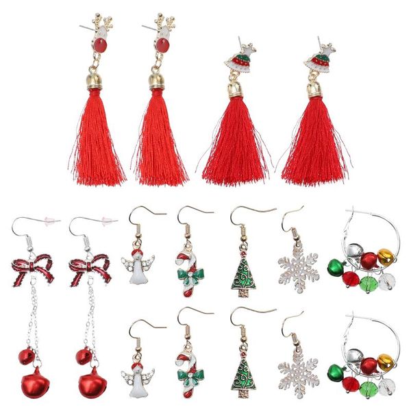 

dangle & chandelier 8 pairs christmas deer snowflake earrings bell xmas tree jewelry, Silver