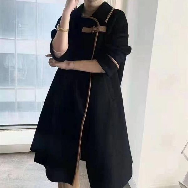 

women's wool & blends single button turn-down collar jacket with pockets womens casual stylish autumn winter solid oversized loose oute, Black