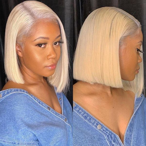 

lace wigs 613 blonde bob wig front human hair straight transparent preplucked hairline for women, Black;brown