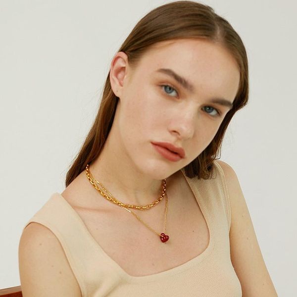 

chains vintage heart drop glazed necklace with collarbone chain, Silver