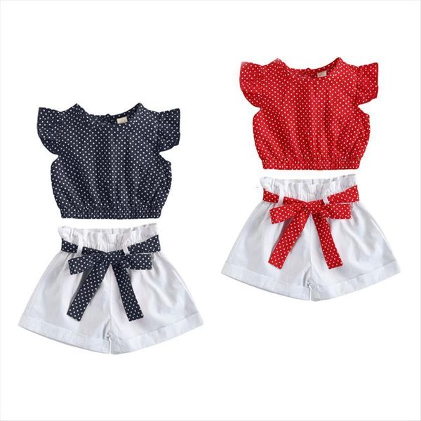 

1 5t toddler baby girl fashion summer 2pcs clothing set off shouder dot printed shirt solid shorts, White