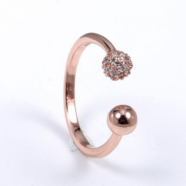 

cluster rings 925 sterling silver ring rose polished & pave bead open with crystal for women wedding party jewelry, Golden;silver