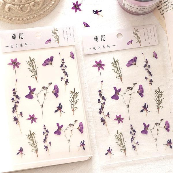 

gift wrap stickers natural daisy clover japanese words transparent pet material flowers leaves plants decor