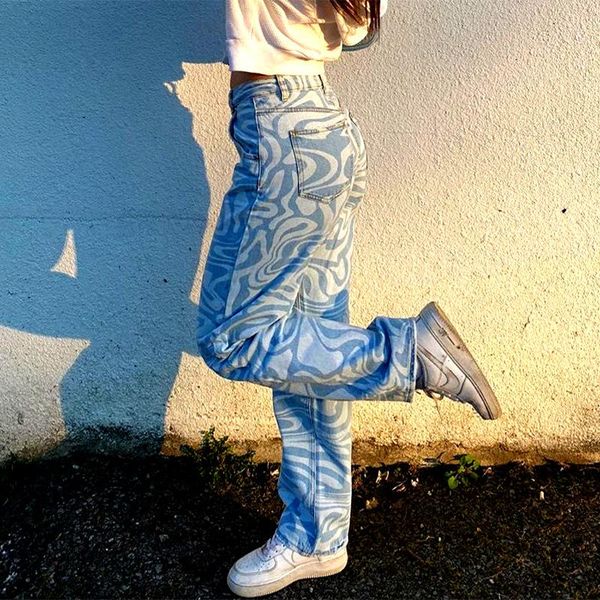

women's pants & capris style trousers personalized pattern printing loose straight-leg casual, Black;white