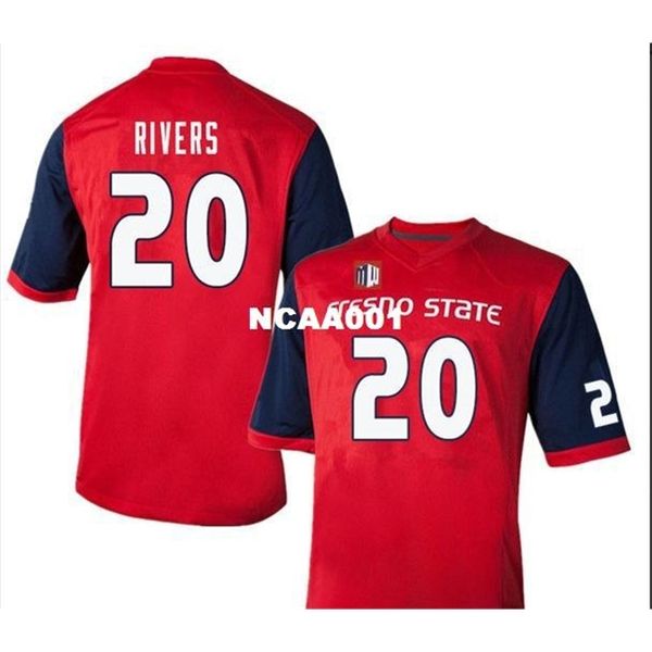 

001 fresno state bulldogs #20 ronnie riversreal full embroidery college jersey size s-4xl or custom any name or number jersey, Black