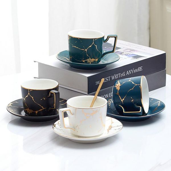 

cups & saucers marble ceramic espresso coffee cup saucer spoon set 200ml nordic tea maporcelain advanced teacup cafe