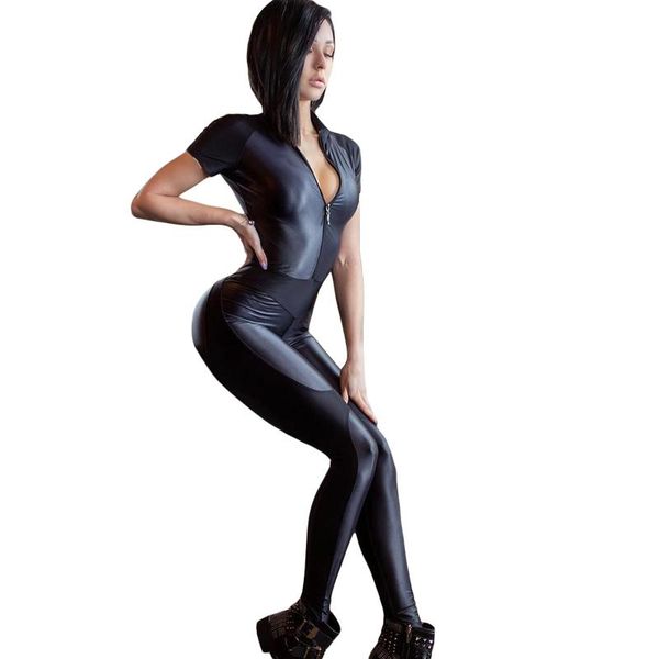 

women's jumpsuits & rompers maoxzon fitness short sleeve slim womens athleisure gymnasium zipper bodycon full length one piece pants, Black;white