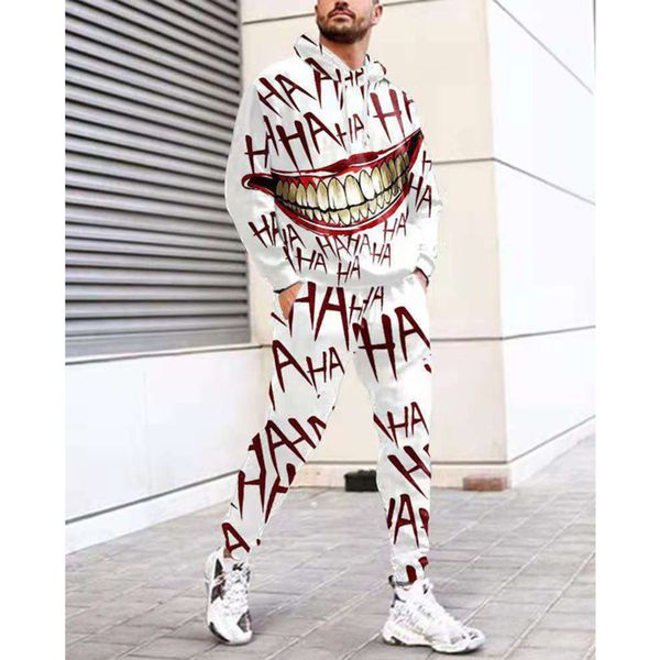 

Men's two-piece set, Hoodie and sweat, large sportswear, printed casual wear, Gray