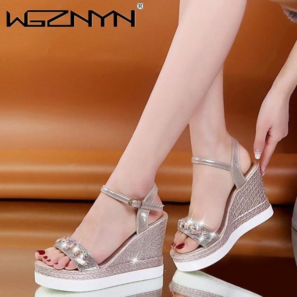

sandals zapatos mujer ladies diamond shoes woman chaussure gladiator women wedge summer pumps buckle strap high heels platform, Black