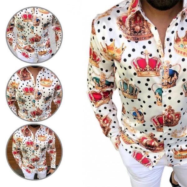 

men's casual shirts turn-down collar streetwear dot print men shirt accessory, White;black