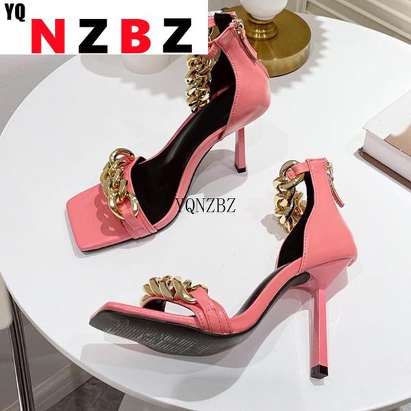 

dress shoes yqnzbz metal decoration chain heel party women's sandals square toe narrow ankle strap high heels summer women, Black