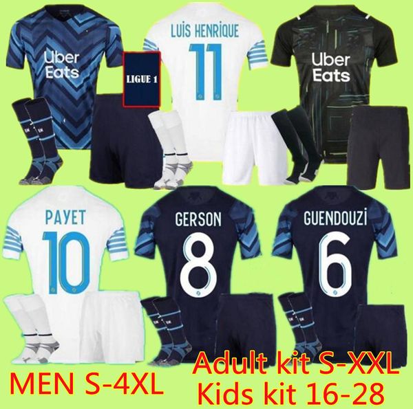 

men kids kit 21 22 marseille soccer jersey olympique de 20-21 om maillot foot thauvin benedetto kamara payet gerson guendouzi football shirt, Black