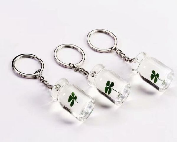 

yqtdmy 12 pcs fashion real four leaf clover keychain collecting drifting bottle, Slivery;golden