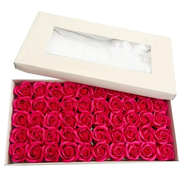 

decorative flowers & wreaths 1 box 50pcs with stand rose soap flower body bath whitening wedding decoration gift (red)